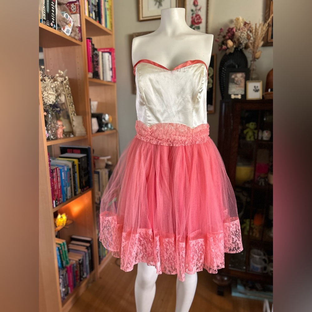 Vintage Pink Tulle Party Dress Sweetheart Strapless 50s 60s Style